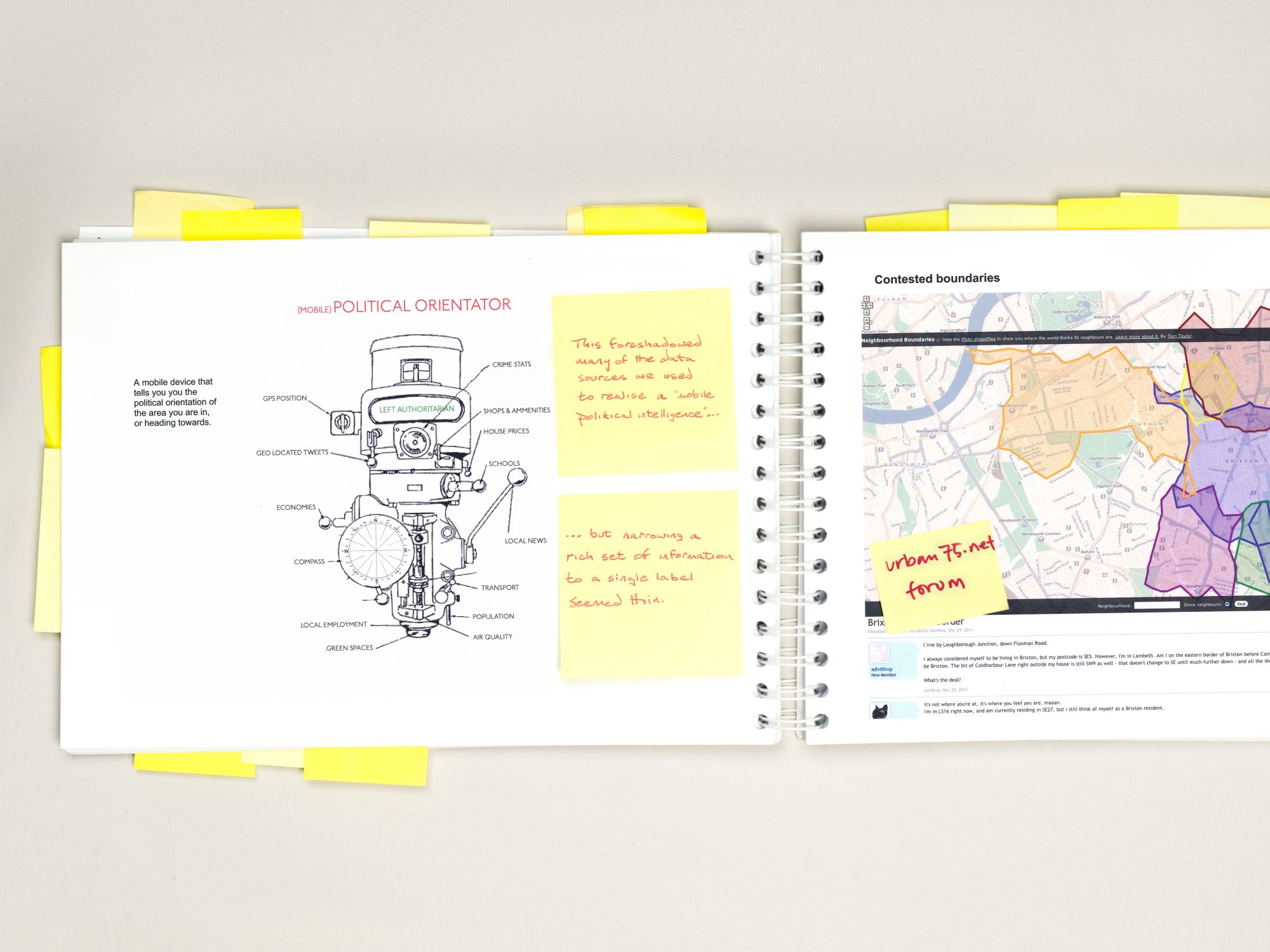 A photograph of pages from a design workbook