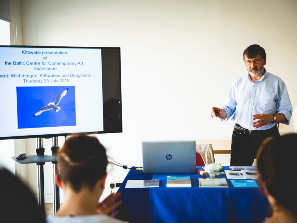 Daniel Turner – Local ornithologist and NHSN member, at the ‘Kittiwakes and Doughnuts’ talk, Photo credit: Cain Scrimgeour / Wild Intrigue
